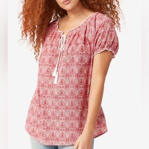 Ellos red medallion pattern Ruffle Trim Peasant Blouse